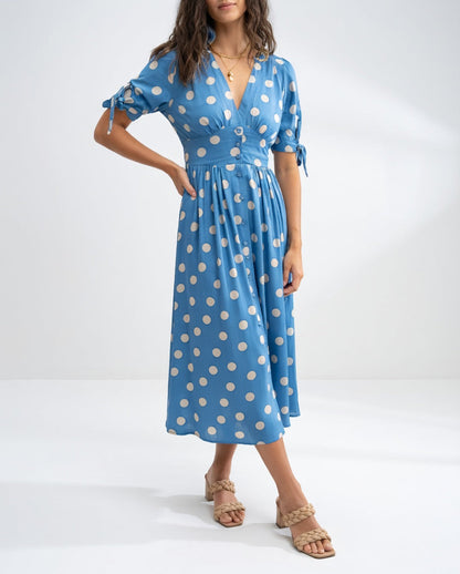 Abito Midi con Scollo a V e Pois