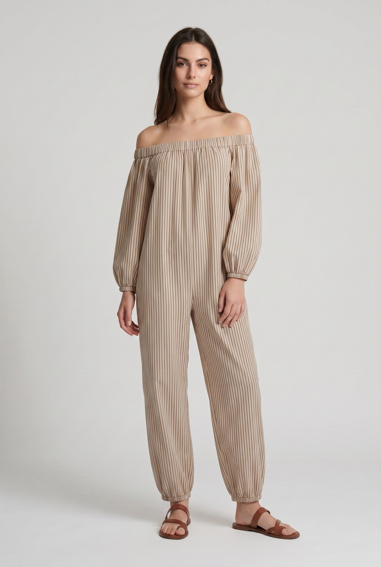Abito Maxi a Righe Spalle Scoperte