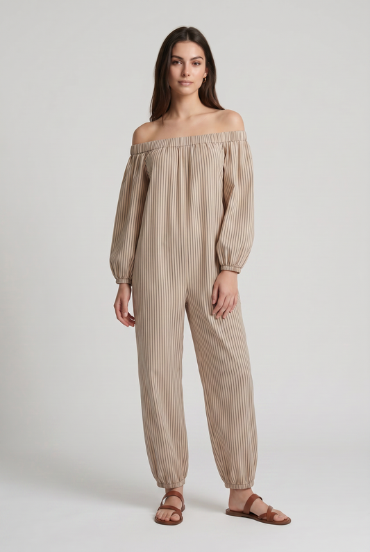 Abito Maxi a Righe Spalle Scoperte