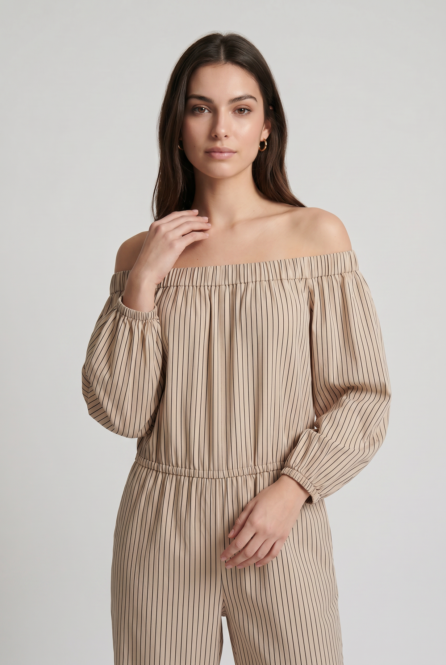 Abito Maxi a Righe Spalle Scoperte