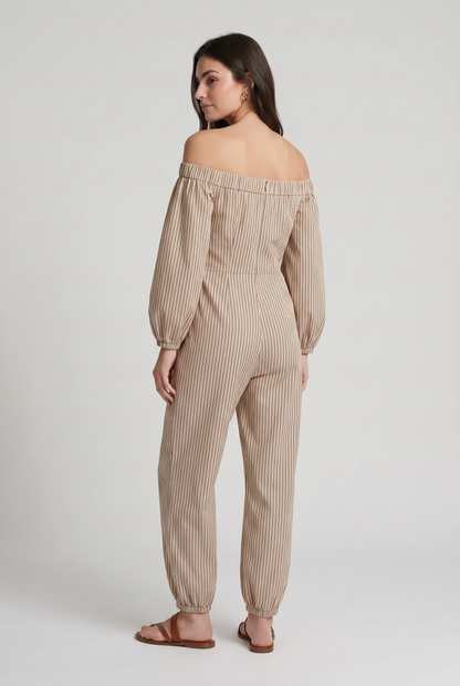 Abito Maxi a Righe Spalle Scoperte