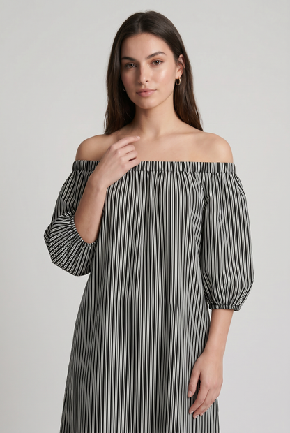 Abito Maxi a Righe Spalle Scoperte