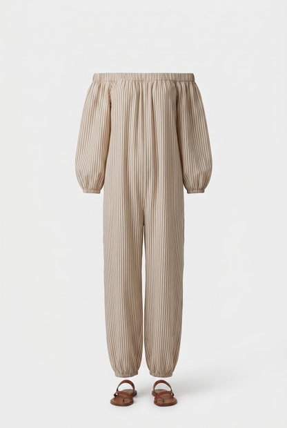 Abito Maxi a Righe Spalle Scoperte