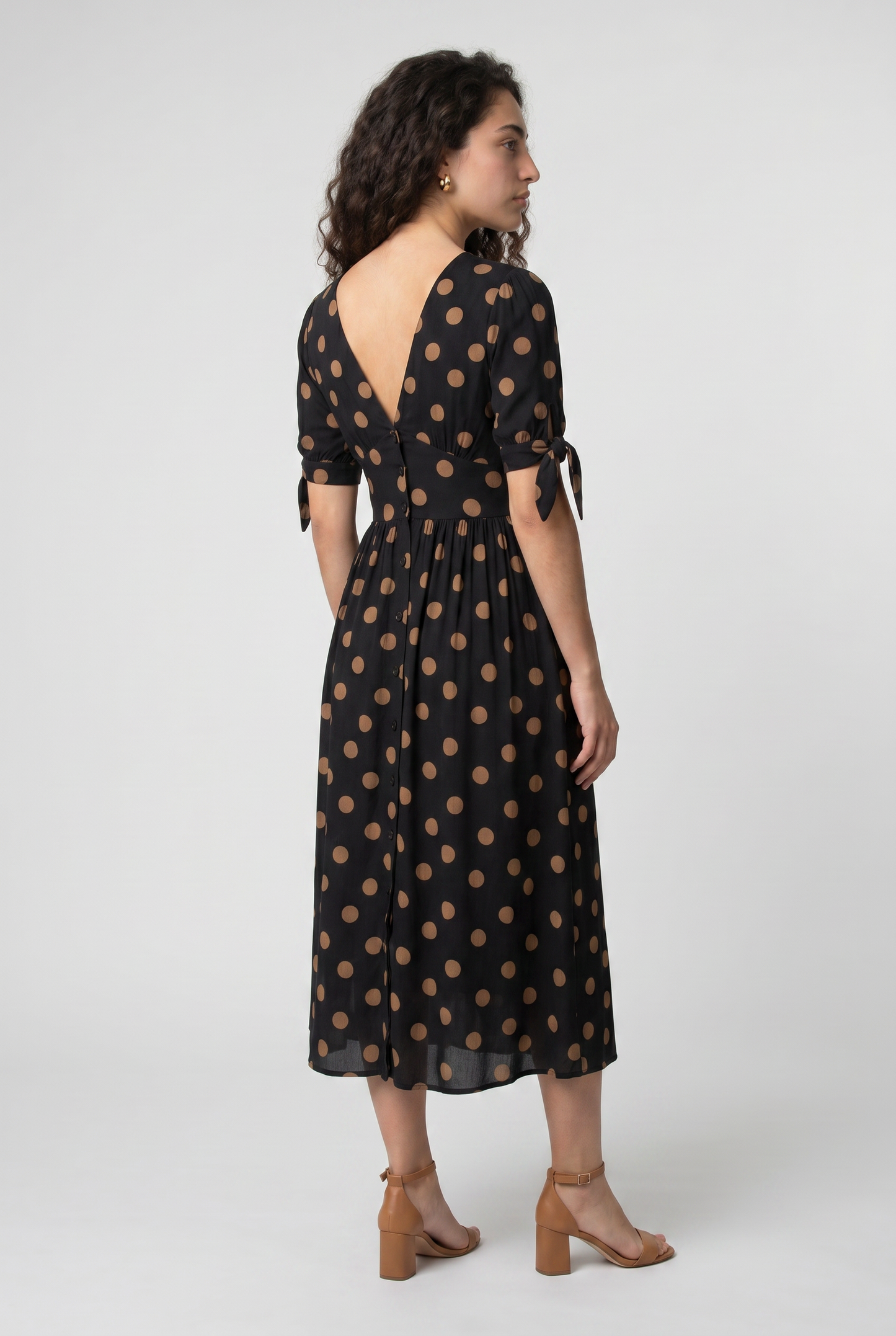 Abito Midi con Scollo a V e Pois