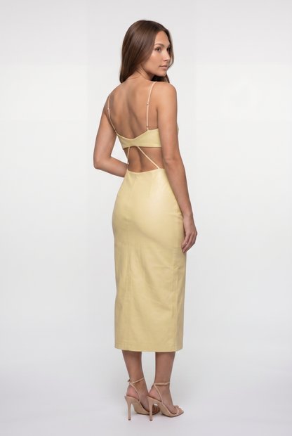 Marilynn | Cami Strap With Cut Out Detail Midaxi Dress - Lemon