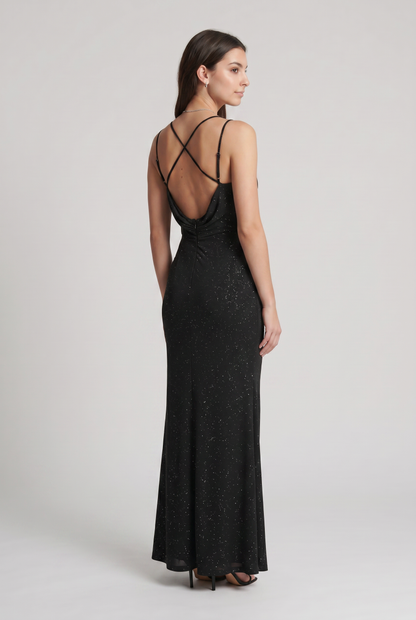 Abito Lungo con Paillettes e Spacco