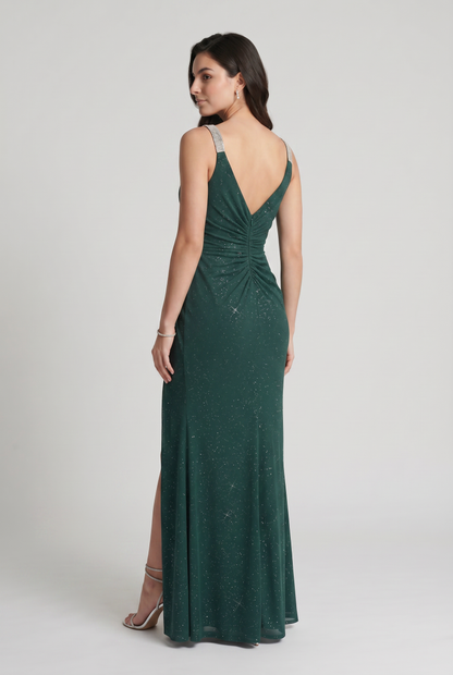 Abito Lungo con Paillettes e Spacco