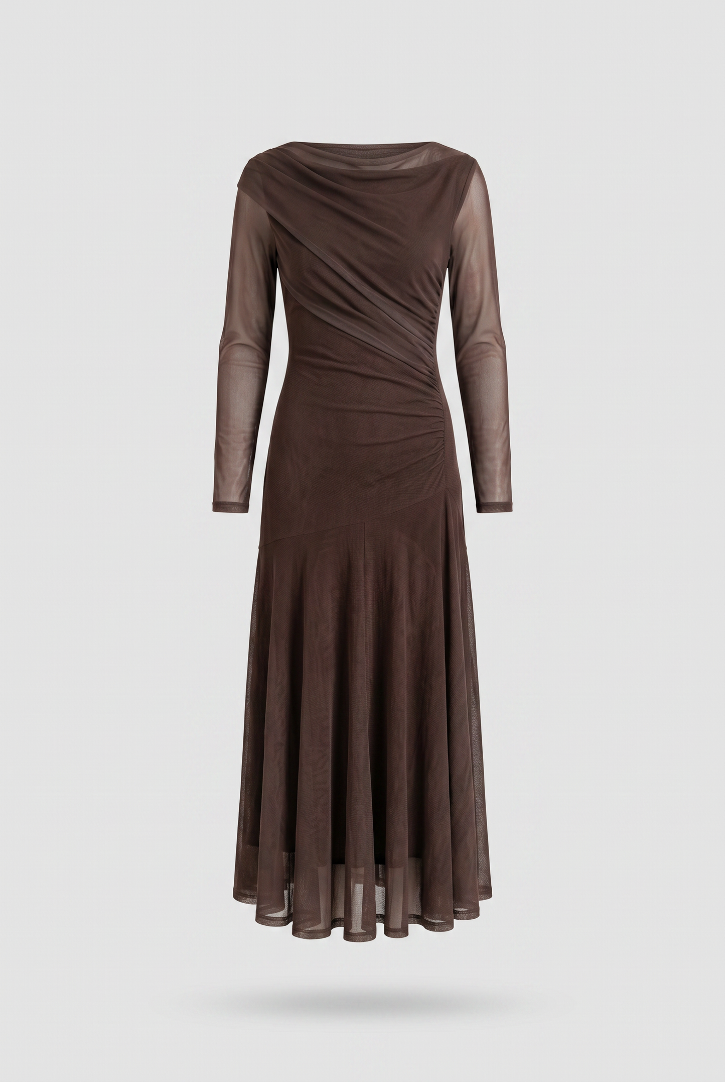 Abito Lungo in Tulle con Drappeggi