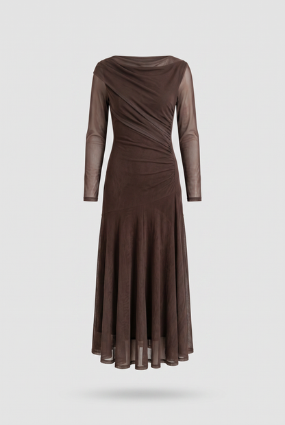 Abito Lungo in Tulle con Drappeggi