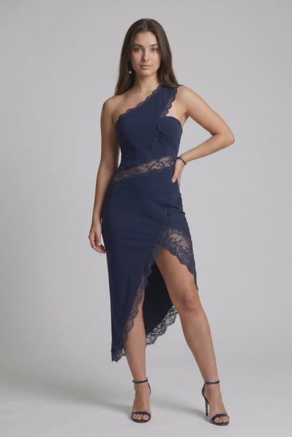 Abito Midi Pizzo Blu Notte