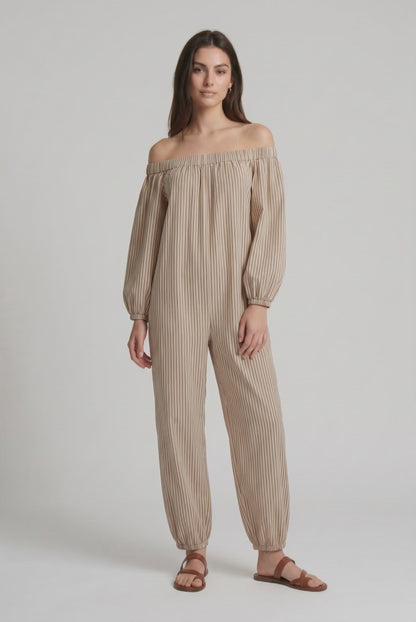 Abito Maxi a Righe Spalle Scoperte