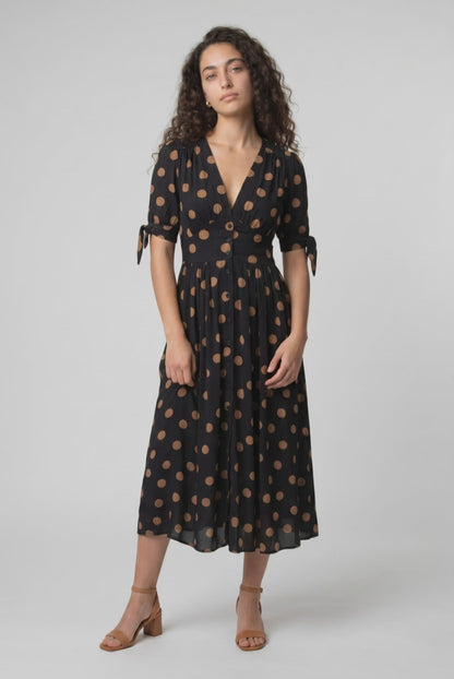 Abito Midi con Scollo a V e Pois